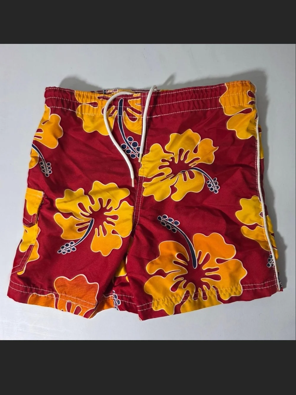 Kids Red & Yellow Floral Swim Trunks